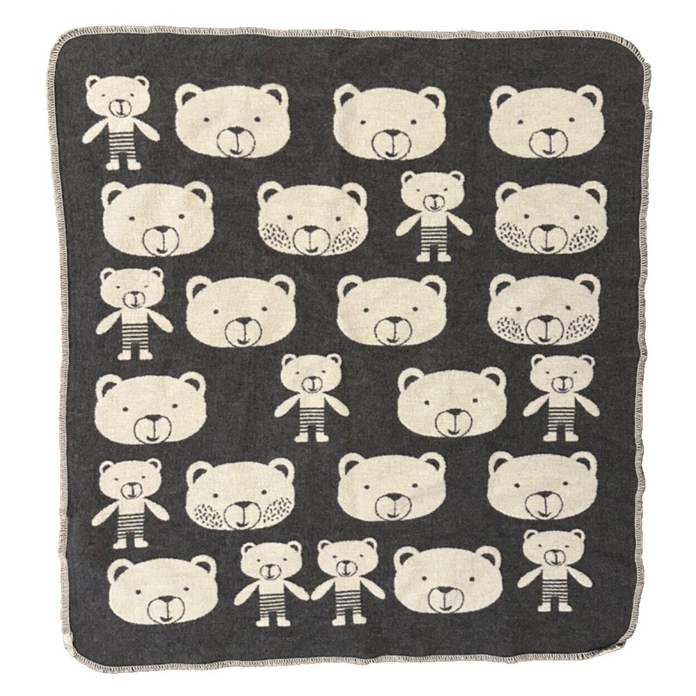David Fussenegger Baby Blanket‎ Bears Grey Cream Reversible Austria 26x26